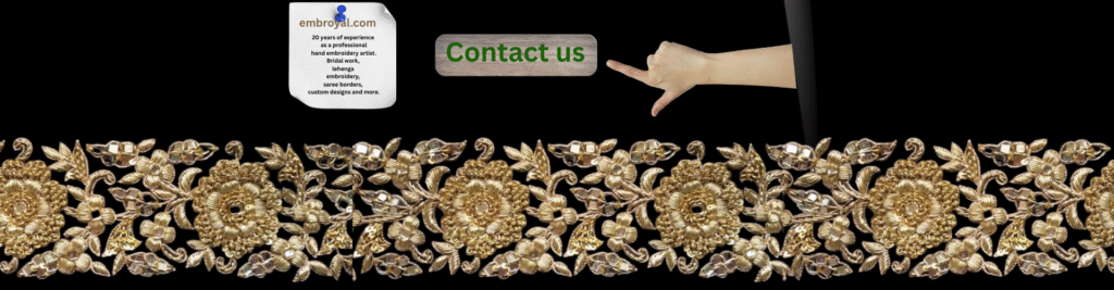 Handmade and handcrafted custom hand embroidery by Embroyal — exquisite designs made with care and precision by a skilled embroidery artist.