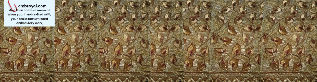 Handmade and handcrafted custom hand embroidery by Embroyal — exquisite designs made with care and precision by a skilled embroidery artist.