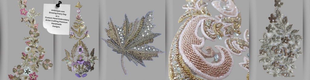 Handcrafted and handmade custom hand embroidery by Embroyal — unique designs created with passion and precision by a skilled embroidery artist.