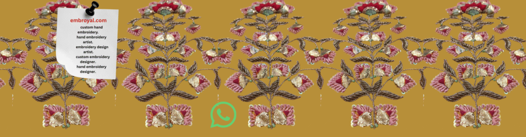 Handmade and handcrafted custom hand embroidery by Embroyal — exquisite designs made with care and precision by a skilled embroidery artist.