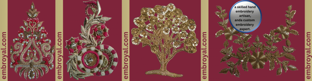 custom hand embroidery, bridal embroidery, lehenga work, and authentic artisan designs