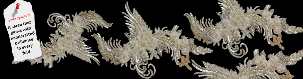 Handmade and handcrafted custom hand embroidery by Embroyal — exquisite designs made with care and precision by a skilled embroidery artist.