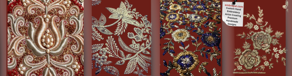 Handcrafted and handmade custom hand embroidery by Embroyal — unique designs created with passion and precision by a skilled embroidery artist.